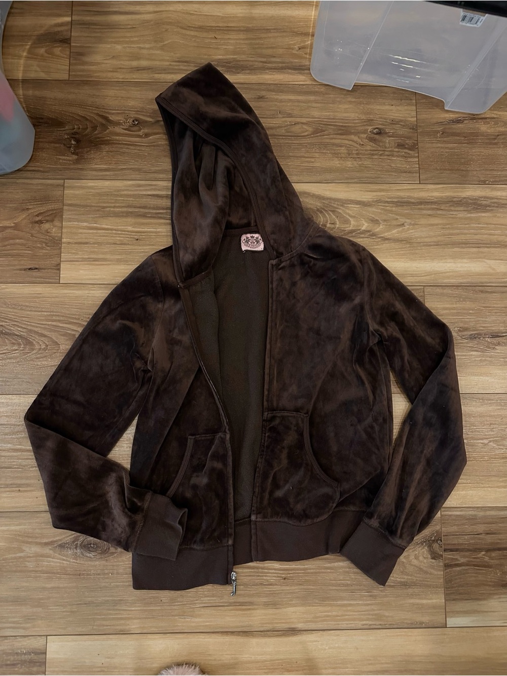 Juicy Couture Brown Velour Jacket with Pink Logo Patch